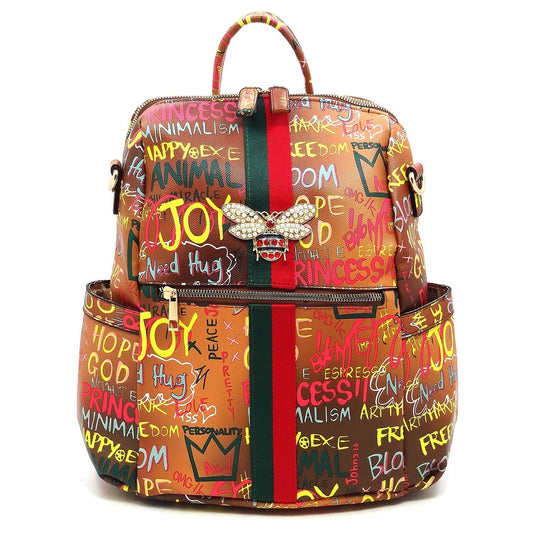 BEE STRIP ACCENT GRAFFITI Fashion Backpack