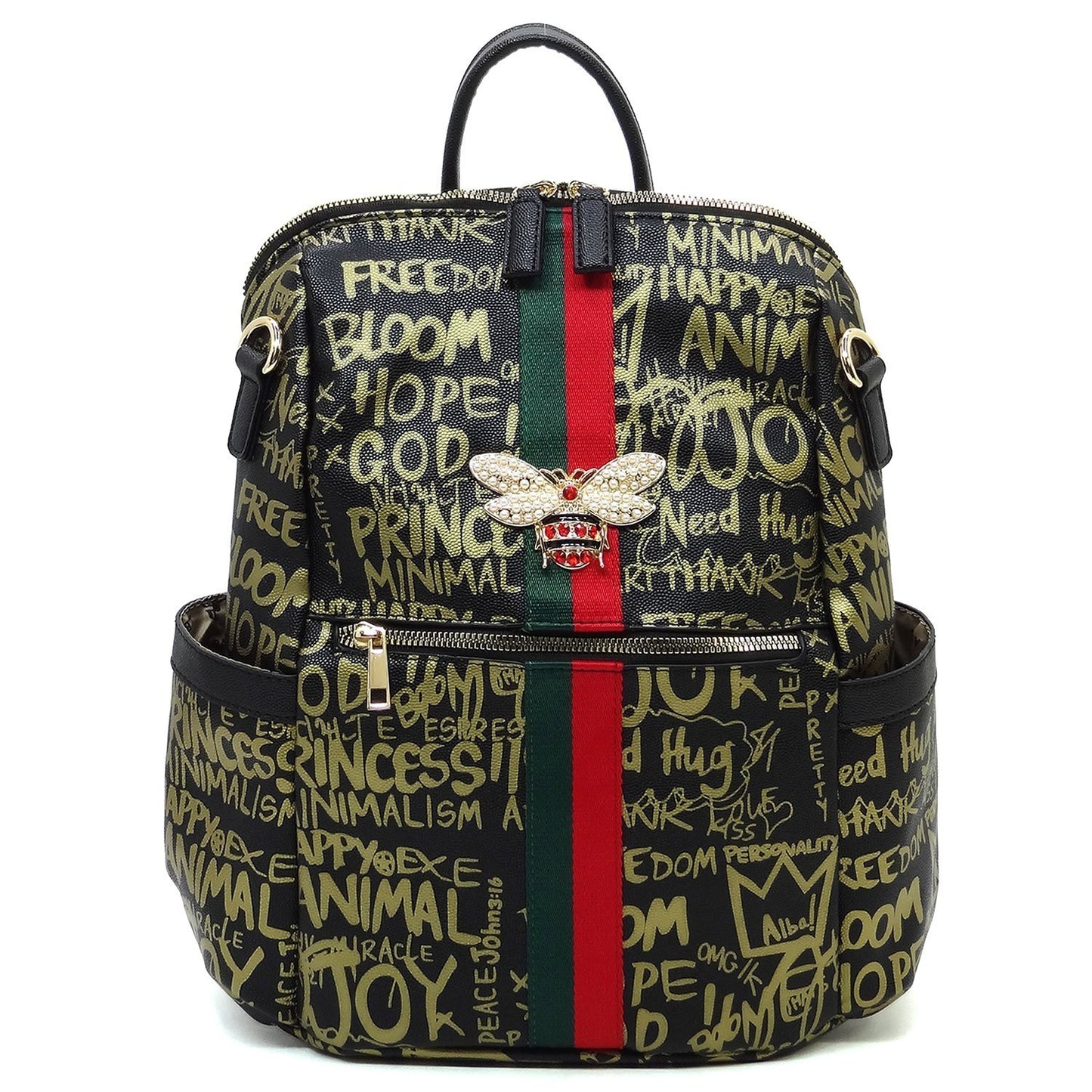 BEE STRIP ACCENT GRAFFITI Fashion Backpack
