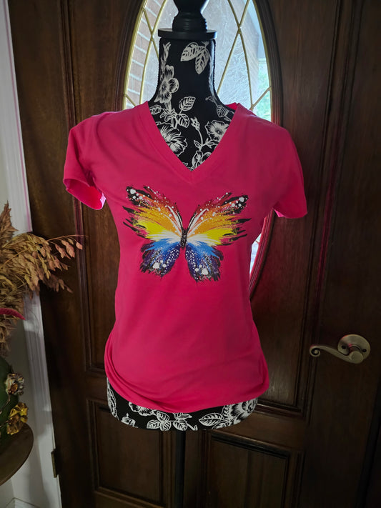 Butterfly V Neck Handmade Graphic T Shirt