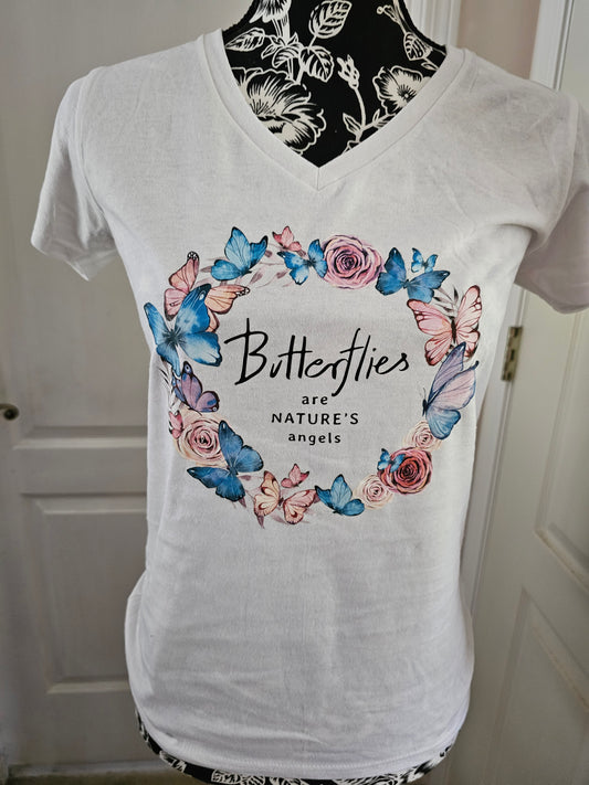 Butterflies 🦋 Are Natural  Angels V Neck Handmade Graphic T Shirt Design