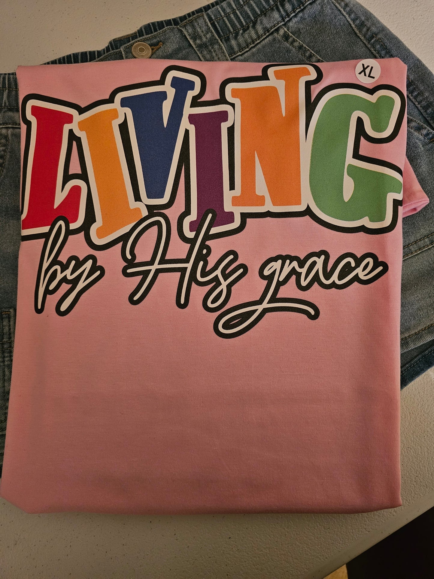 Living By His Grace Handmade Graphic T-Shirt