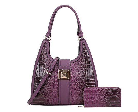 2 in-1 Embossed Croc Tote Set and Wallet