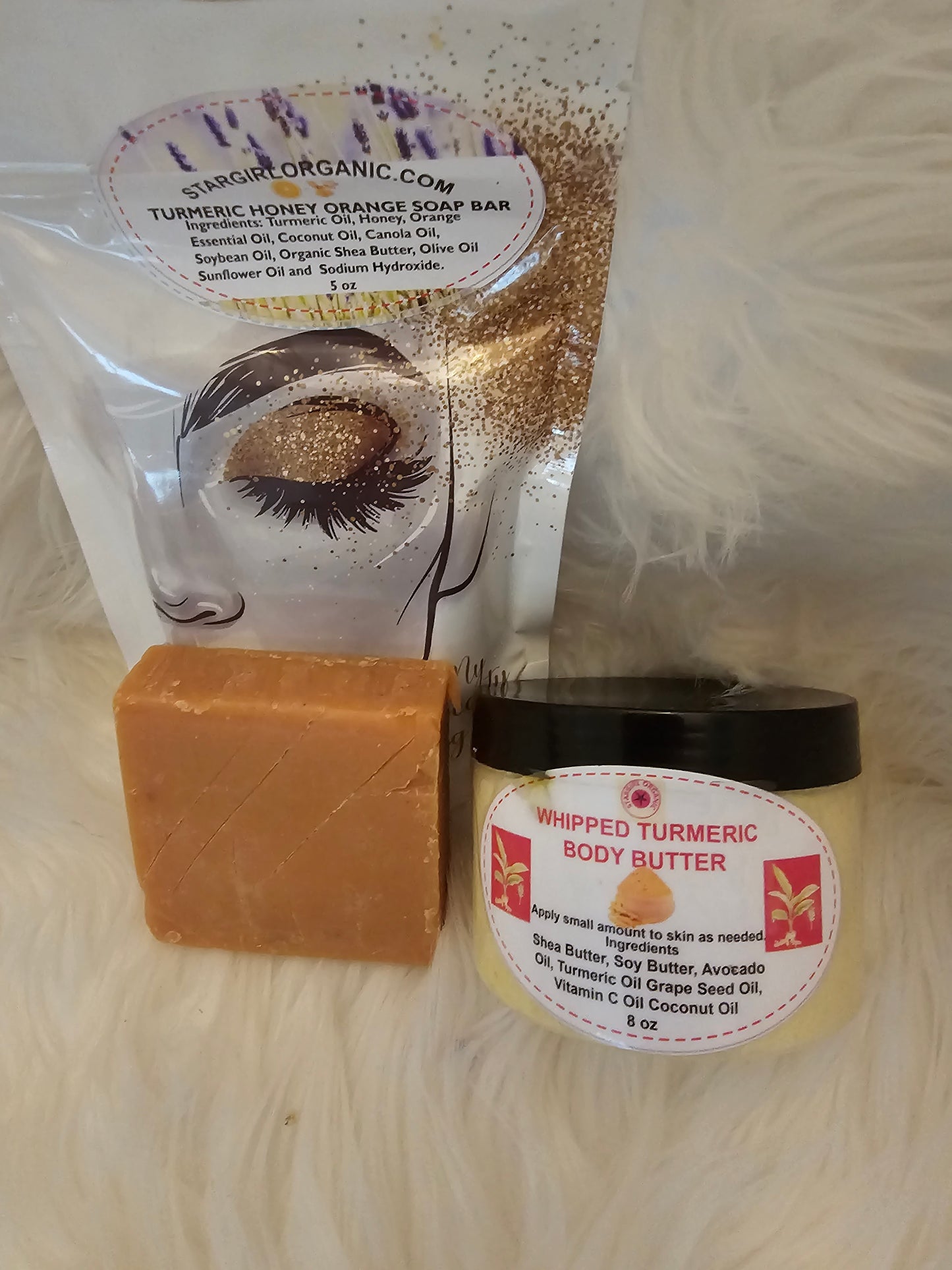 2pc Set Turmeric Honey and Orange Soap Bar and Turmeric Whipped Body Butter