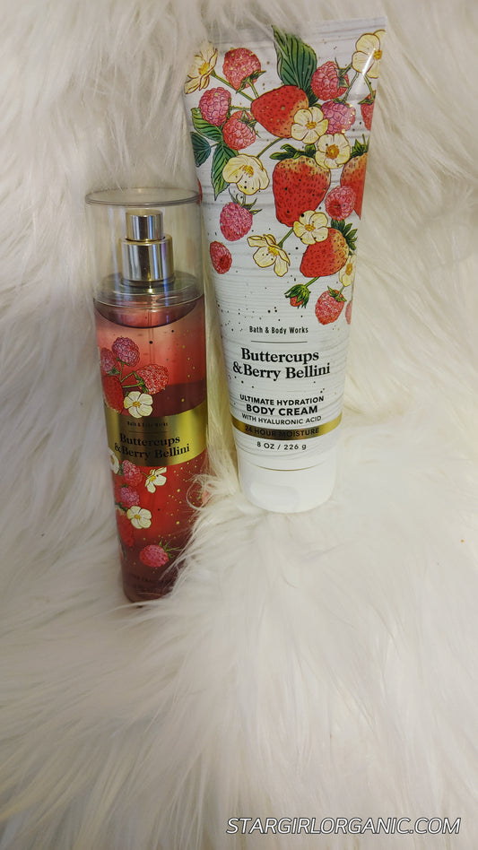 Bath and Body Works 2PC Buttercup & Berry Bellini Fragrance Mist and Body Lotion Set