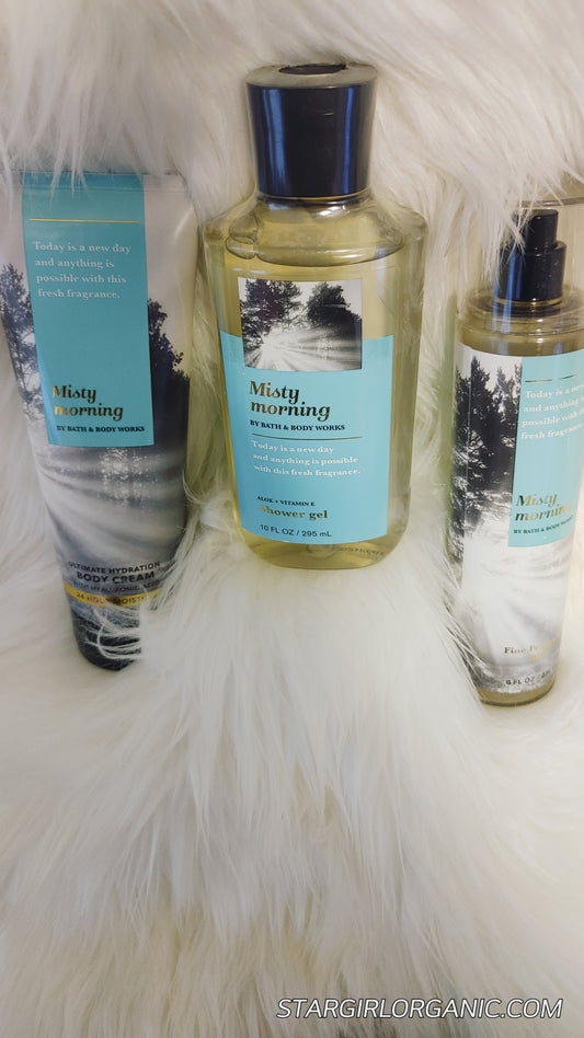 Bath and Body Works 3pc Misty Morning Body Lotion, Fragrance Mist and Shower Gel Set