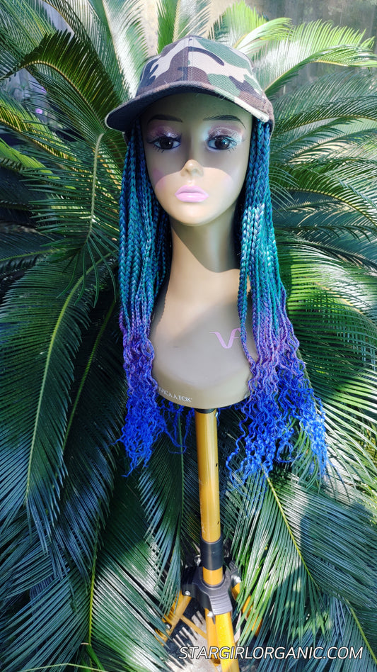 Braided Adjustable Cap Wig With Blue or Army Baseball Cap