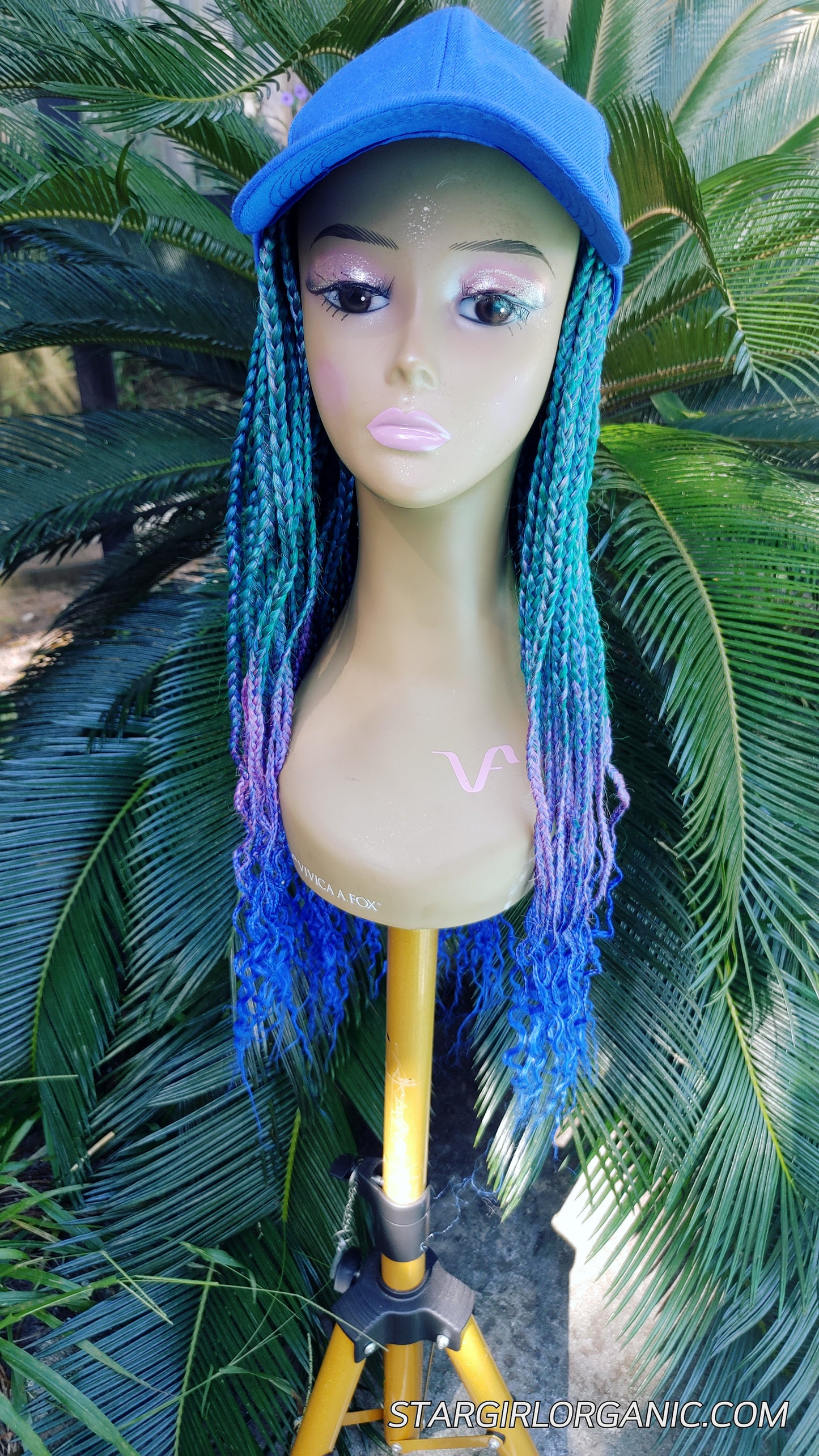 Braided Adjustable Cap Wig With Blue or Army Baseball Cap