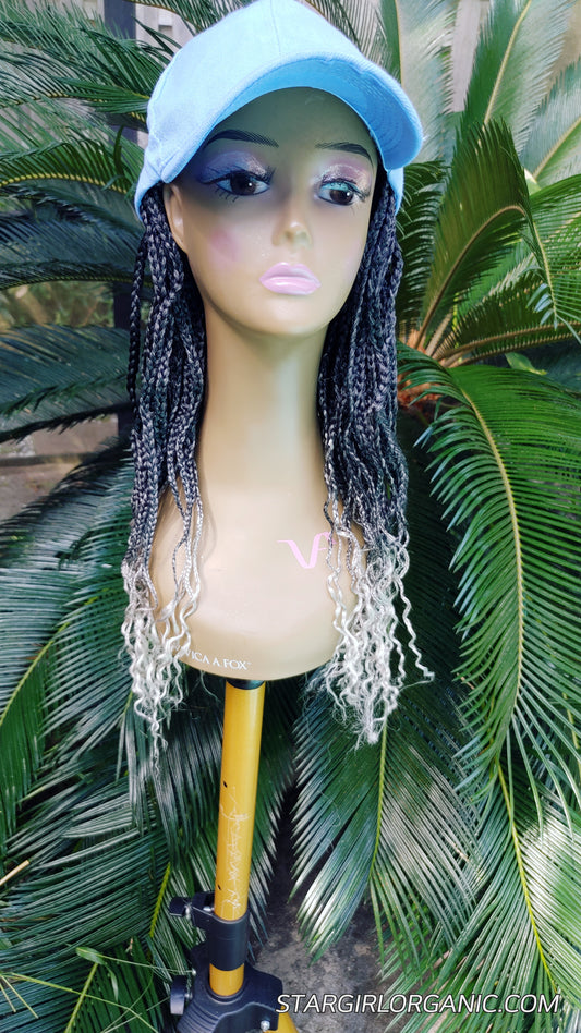 Braided Adjustable Cap Wig With Blue or Black Baseball Cap