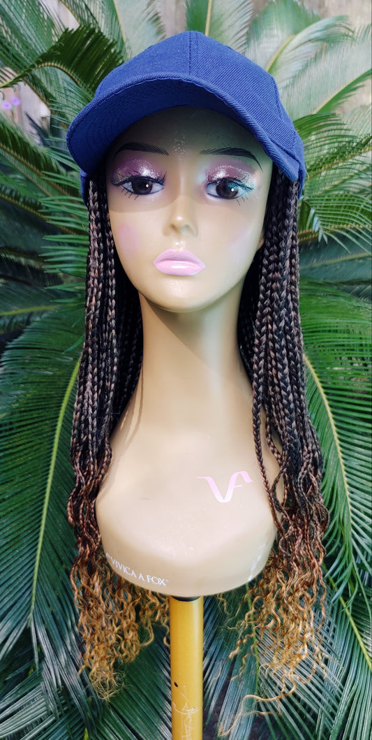 Braided Adjustable Cap Wig With Blue or Light Brown Baseball Cap