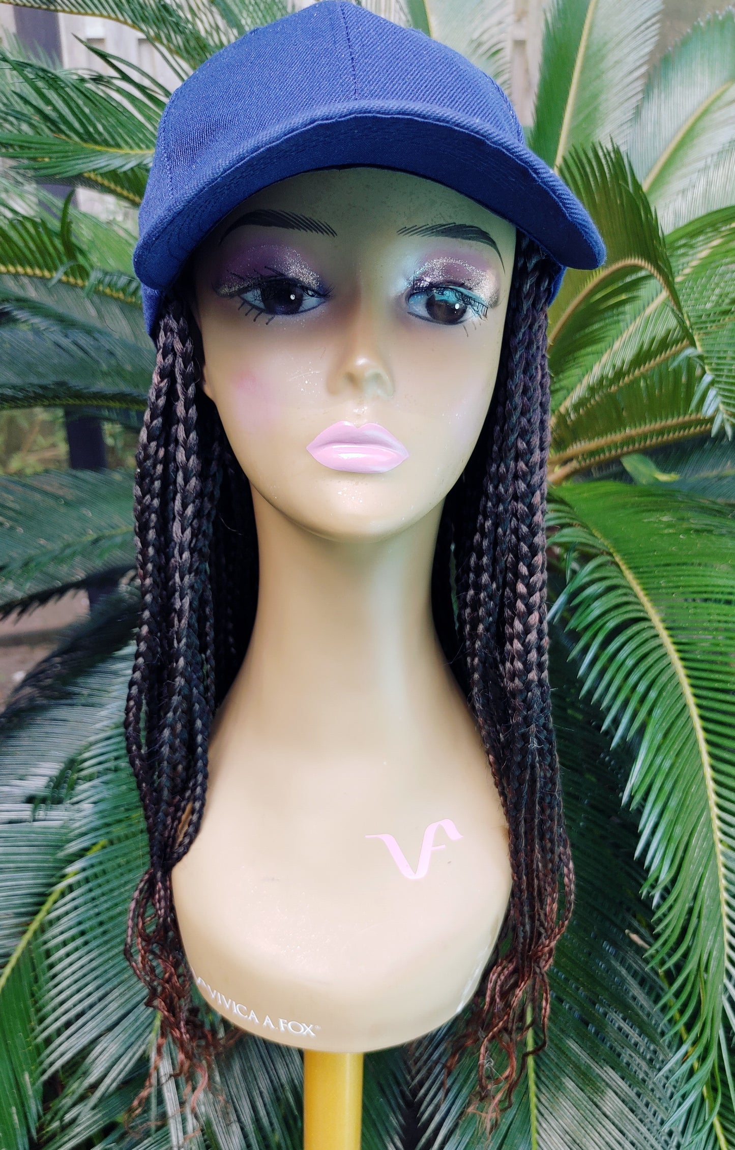 Braided Adjustable Cap Wig With Blue Baseball Cap