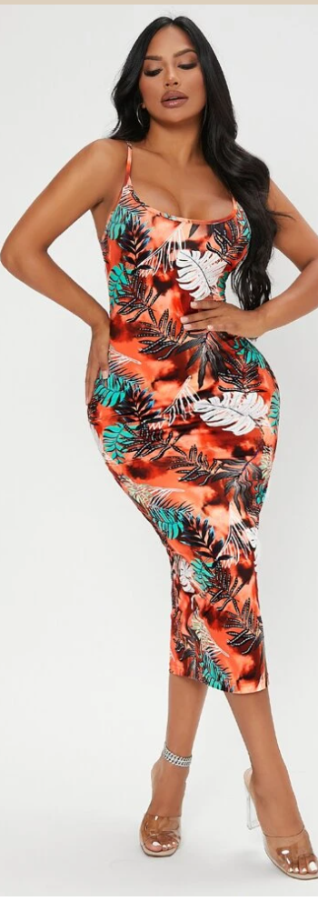 Sexy Tropical Print Tie Dye Bodycon Dress